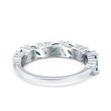 Art Deco Eternity Marquise Wedding Band Ring Simulated Green Emerald CZ 925 Sterling Silver