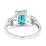 Emerald Cut Art Deco Engagement Wedding Bridal Ring Round Marquise Simulated Paraiba Tourmaline CZ 925 Sterling Silver