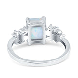 Emerald Cut Art Deco Engagement Wedding Bridal Ring Round Marquise Lab Created White Opal 925 Sterling Silver