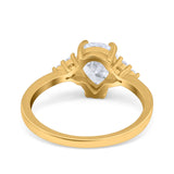 14K Yellow Gold Teardrop Pear Art Deco Engagement Wedding Bridal Ring Round Simulated CZ