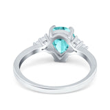 Teardrop Pear Art Deco Engagement Wedding Bridal Ring Round Simulated Paraiba Tourmaline CZ 925 Sterling Silver