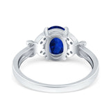 Butterfly Accent Oval Art Deco Engagement Wedding Bridal Ring Round Simulated Blue Sapphire CZ 925 Sterling Silver