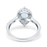 Teardrop Pear Art Deco Wedding Ring Lab Created White Opal 925 Sterling Silver