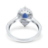 Halo Marquise Art Deco Wedding Ring Simulated Blue Sapphire CZ 925 Sterling Silver