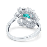 Oval Vintage Art Deco Engagement Ring Simulated Paraiba Tourmaline CZ 925 Sterling Silver