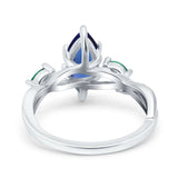 Infinity Twist Emerald Marquise Wedding Ring Simulated Blue Sapphire CZ 925 Sterling Silver