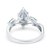 Infinity Twist Emerald Marquise Wedding Ring Lab Created White Opal 925 Sterling Silver