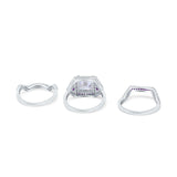 Three Piece Art Deco Princess Cut Wedding Ring Amethyst Simulated Cubic Zirconia 925 Sterling Silver