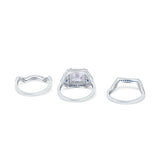 Three Piece Flower Princess Cut Wedding Ring Blue Sapphire Simulated Cubic Zirconia 925 Sterling Silver