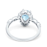 Teardrop Pear Art Deco Wedding Ring Simulated Aquamarine CZ 925 Sterling Silver