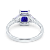 Emerald Cut Art Deco Engagement Ring Simulated Blue Sapphire CZ 925 Sterling Silver