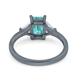 Emerald Cut Art Deco Engagement Ring Black Tone, Simulated Paraiba Tourmaline CZ 925 Sterling Silver