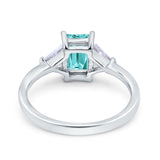 Emerald Cut Art Deco Engagement Ring Simulated Paraiba Tourmaline CZ 925 Sterling Silver