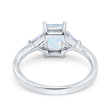 Emerald Cut Art Deco Engagement Ring Lab Created White Opal 925 Sterling Silver