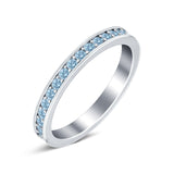 Full Eternity Stackable Band Wedding Ring Simulated Aquamarine CZ 925 Sterling Silver