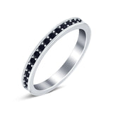 Full Eternity Stackable Band Wedding Ring Simulated Black CZ 925 Sterling Silver