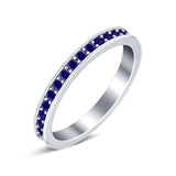 Full Eternity Stackable Band Wedding Ring Simulated Blue Sapphire CZ 925 Sterling Silver