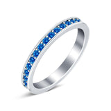 Full Eternity Stackable Band Wedding Ring Simulated Blue Topaz CZ 925 Sterling Silver