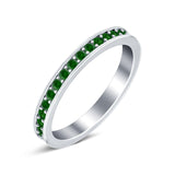 Full Eternity Stackable Band Wedding Ring Simulated Green Emerald CZ 925 Sterling Silver