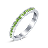 Full Eternity Stackable Band Wedding Ring Simulated Peridot CZ 925 Sterling Silver
