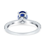 Oval Art Deco Engagement Ring Side Stone Sapphire Simulated Blue Sapphire CZ 925 Sterling Silver