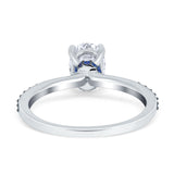 Oval Art Deco Engagement Ring Side Stone Sapphire Simulated Cubic Zirconia 925 Sterling Silver