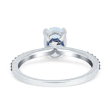Oval Art Deco Engagement Ring Side Stone Sapphire Lab Created White Opal 925 Sterling Silver