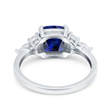Cushion Cut Art Deco Engagement Ring Simulated Blue Sapphire CZ 925 Sterling Silver