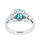 Cushion Cut Art Deco Engagement Ring Simulated Paraiba Tourmaline CZ 925 Sterling Silver