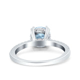 Art Deco Wedding Bridal Ring Half Eternity Round Simulated Aquamarine CZ 925 Sterling Silver