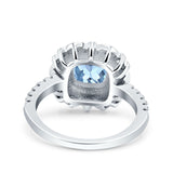 Vintage Style Solitaire Accent Cushion Wedding Ring Simulated Aquamarine CZ 925 Sterling Silver