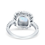 Vintage Style Solitaire Accent Cushion Wedding Ring Lab Created White Opal 925 Sterling Silver