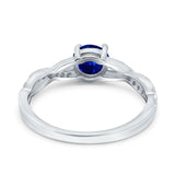 Art Deco Wedding Ring Round Simulated Blue Sapphire CZ 925 Sterling Silver