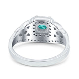 Celtic Art Deco Wedding Ring Round Simulated Paraiba Tourmaline CZ 925 Sterling Silver