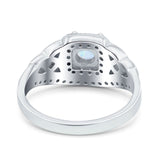 Celtic Art Deco Wedding Ring Round Lab Created White Opal 925 Sterling Silver