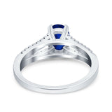 Split Shank Halo Oval Wedding Ring Simulated Blue Sapphire CZ 925 Sterling Silver