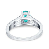 Split Shank Halo Oval Wedding Ring Simulated Paraiba Tourmaline CZ 925 Sterling Silver