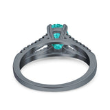 Split Shank Halo Oval Wedding Ring Black Tone, Simulated Paraiba Tourmaline CZ 925 Sterling Silver