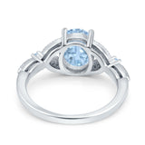 Oval Art Deco Wedding Ring Accent Vintage Simulated Aquamarine CZ 925 Sterling Silver