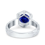 Art Deco Engagement Bridal Ring Hexagon Simulated Blue Sapphire CZ 925 Sterling Silver