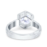 Art Deco Engagement Bridal Ring Hexagon Simulated Cubic Zirconia 925 Sterling Silver