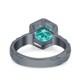 Art Deco Engagement Bridal Ring Hexagon Black Tone, Simulated Paraiba Tourmaline CZ 925 Sterling Silver