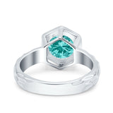 Art Deco Engagement Bridal Ring Hexagon Simulated Paraiba Tourmaline CZ 925 Sterling Silver