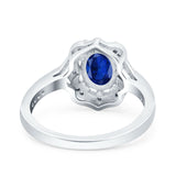 Oval Art Deco Wedding Ring Accent Vintage Simulated Blue Sapphire CZ 925 Sterling Silver
