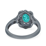 Oval Art Deco Wedding Ring Accent Vintage Black Tone, Simulated Paraiba Tourmaline CZ 925 Sterling Silver