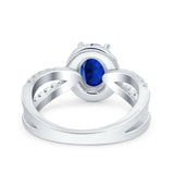 Art Deco Oval Engagement Ring Simulated Blue Sapphire CZ 925 Sterling Silver