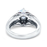 Split Shank Halo Oval Wedding Ring Amethyst Lab Created White Opal 925 Sterling Silver
