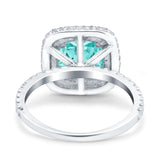 Halo Art Deco Cushion Cut Wedding Ring Simulated Paraiba Tourmaline CZ 925 Sterling Silver
