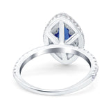 Halo Art Deco Marquise Wedding Ring Simulated Blue Sapphire CZ 925 Sterling Silver