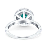 Halo Art Deco Wedding Ring Round Simulated Paraiba Tourmaline CZ 925 Sterling Silver